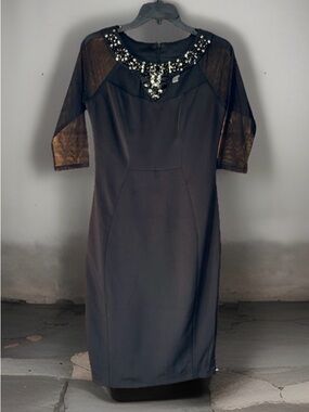 Signature by Sangria Women’s Black Midi Dress w/Beaded Neckline-6-GC